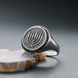 Special Design 925 Sterling Silver Menorah Isolated Women Ring