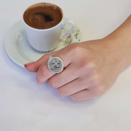 Special Design Handmade Round Christian Cross Women Ring