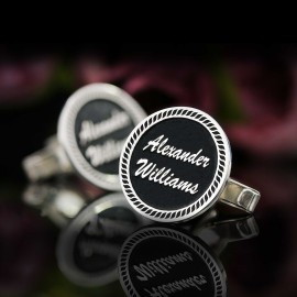 Special Design Handmade Silver Edged With Motifs Round Cufflinks