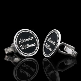 Special Design Handmade Silver Edged With Motifs Round Cufflinks