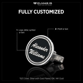 Special Design Handmade Silver Edged With Motifs Round Cufflinks