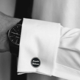 Special Design Handmade Silver Edged With Motifs Round Cufflinks