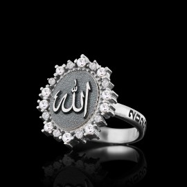Special Design Handmade Stone Oval 925 Sterling Silver Islamic Allah Women Ring