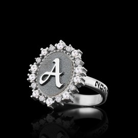 Special Design Handmade Stone Oval 925 Sterling Silver Monogram Letter A Women Ring