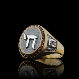 Special Design Handmade Stone Oval Jewish Chai Symbol Women Ring