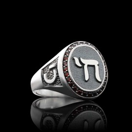 Special Design Handmade Stone Oval Jewish Chai Symbol Women Ring