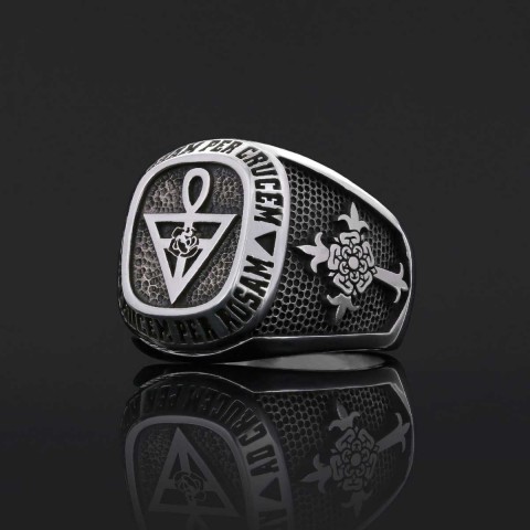 Special Design Rose Crucis Silver Ring, Amorc Jewelry, Spiritual Emblem of the AMORC Ring