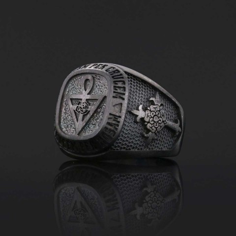 Special Design Rose Crucis Silver Ring, Amorc Jewelry, Spiritual Emblem of the AMORC Ring