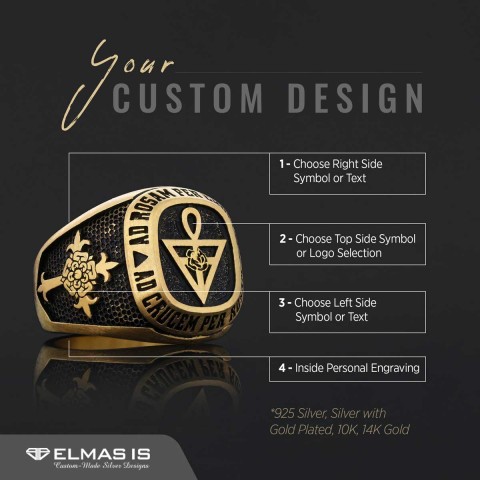 Special Design Rose Crucis Silver Ring, Amorc Jewelry, Spiritual Emblem of the AMORC Ring