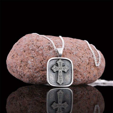 Specially Designed Silver Cross Pendants, Gold Plated Motif Cross Necklace, Square Cross Special Necklace