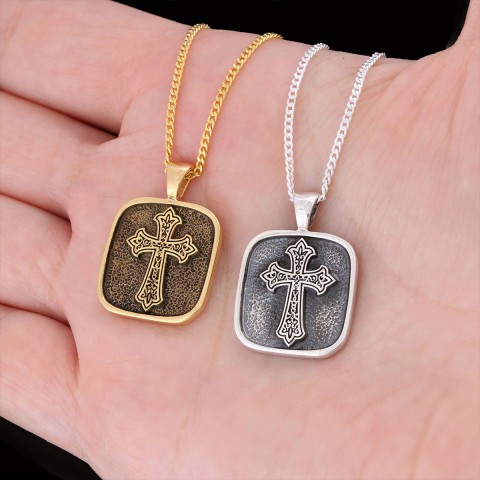 Specially Designed Silver Cross Pendants, Gold Plated Motif Cross Necklace, Square Cross Special Necklace