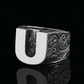 Specil Design Sterling Silver Letter U Monogram Ring