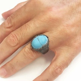 Turquoise Stone Silver Men Ring