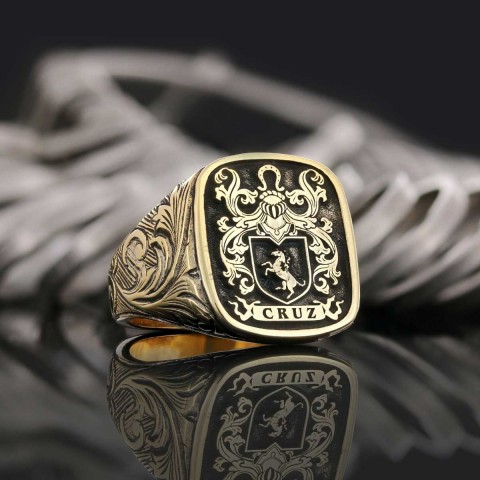 Square Celtic Design Raised Family Ring, Handmade Family Crest Ring