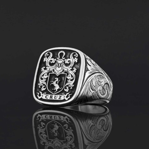Square Celtic Design Raised Family Ring, Handmade Family Crest Ring