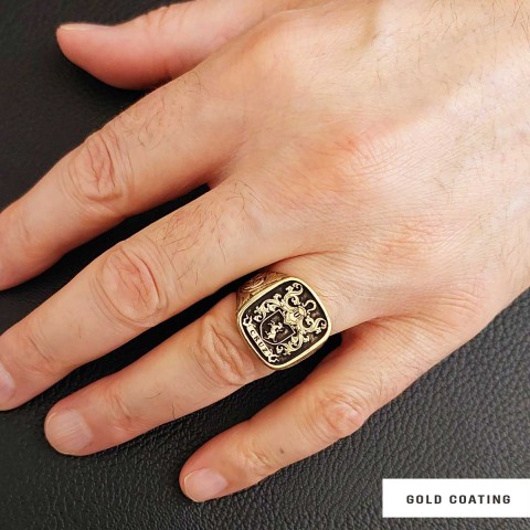 Square Celtic Design Raised Family Ring, Handmade Family Crest Ring