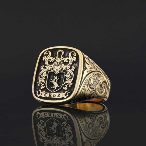 Square Celtic Design Raised Family Ring, Handmade Family Crest Ring