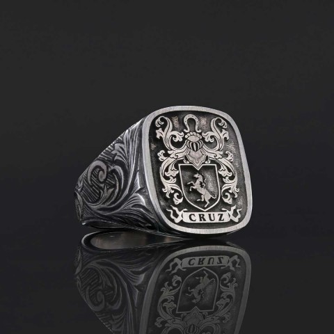Square Celtic Design Raised Family Ring, Handmade Family Crest Ring