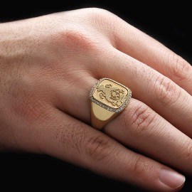 925 Sterling Silver Square Raised Family Crest Ring