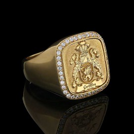 925 Sterling Silver Square Raised Family Crest Ring