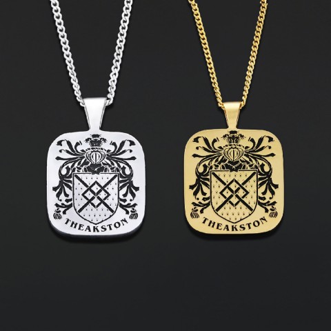 Square Engraved Family Crest Pendant, Personalized Engraved Family Crest Necklace