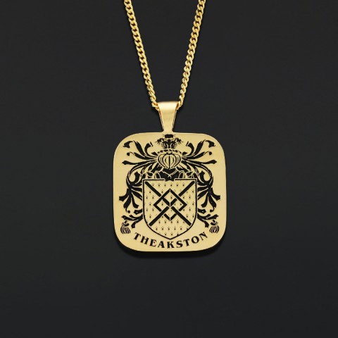 Square Engraved Family Crest Pendant, Personalized Engraved Family Crest Necklace