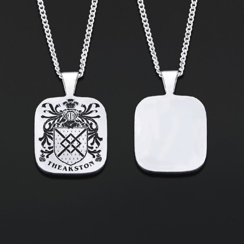 Square Engraved Family Crest Pendant, Personalized Engraved Family Crest Necklace