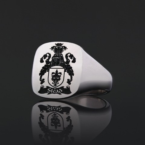 Square Engraved Family Crest Ring