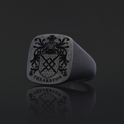 Square Engraved Family Crest Ring