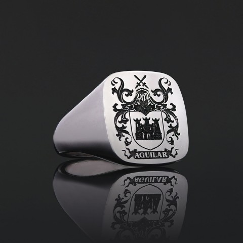 Square Engraved Family Crest Ring