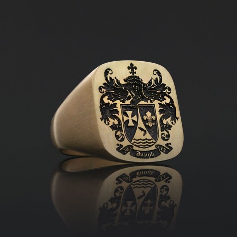 Square Engraved Family Crest Ring