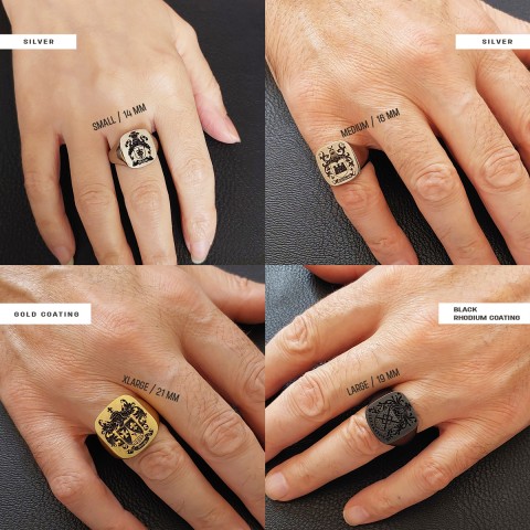 Square Engraved Family Crest Ring