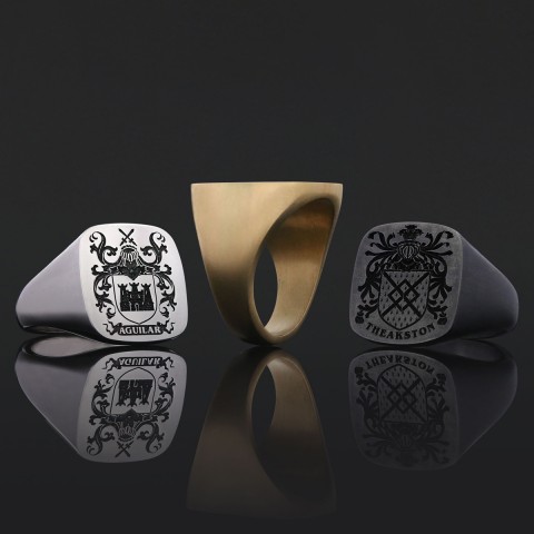 Square Engraved Family Crest Ring