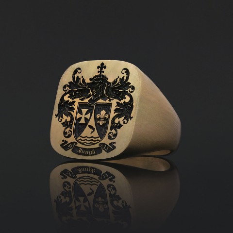 Square Engraved Family Crest Ring