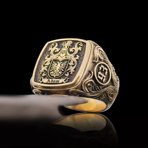 Square Family Crest Ring, 925 Sterling Silver Family Ring