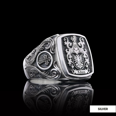 Square Family Crest Ring, 925 Sterling Silver Family Ring