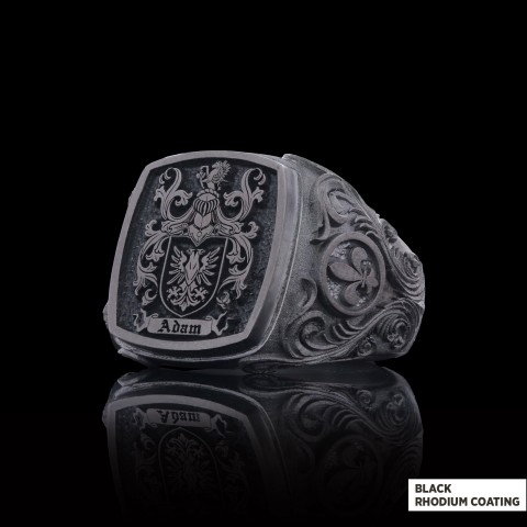 Square Family Crest Ring, 925 Sterling Silver Family Ring
