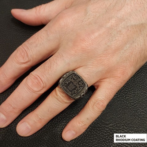 Square Family Crest Ring, 925 Sterling Silver Family Ring