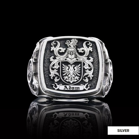 Square Family Crest Ring, 925 Sterling Silver Family Ring