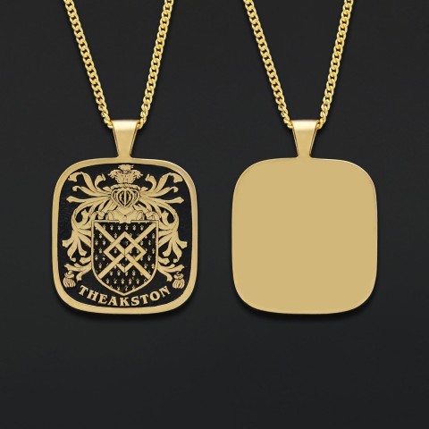Square Raised Family Crest Pendant, Engraved Square Family Crest Necklace