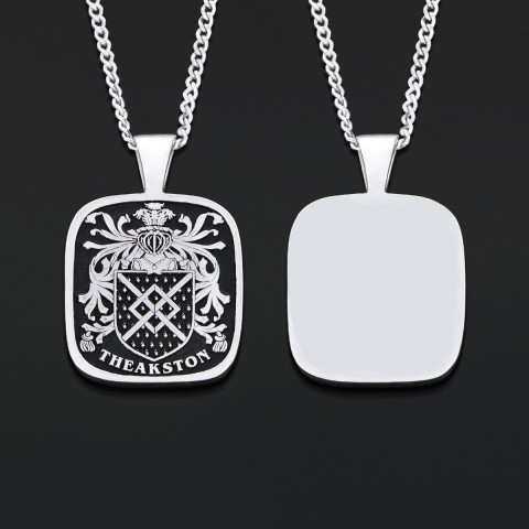 Square Raised Family Crest Pendant, Engraved Square Family Crest Necklace