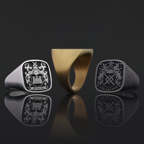 Square Raised Family Crest Ring, Signature Family Crest Ring