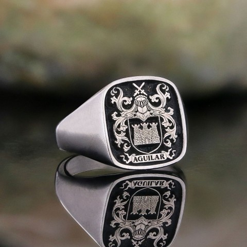 Square Raised Family Crest Ring, Signature Family Crest Ring