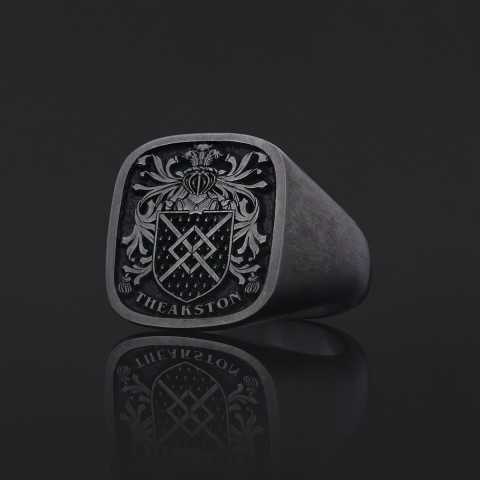 Square Raised Family Crest Ring, Signature Family Crest Ring