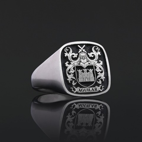 Square Raised Family Crest Ring, Signature Family Crest Ring