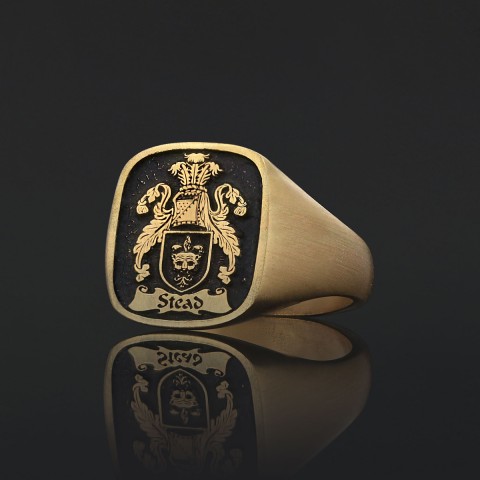 Square Raised Family Crest Ring, Signature Family Crest Ring