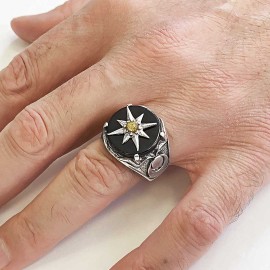 Star Motif Silver Men Ring
