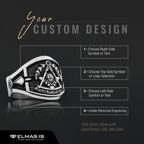 Statement Masons Ring, Personalized Freemason Symbol Ring, Special Design Mason Ring