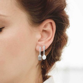 Sterling Silver Handmade Fork Spoon Earring
