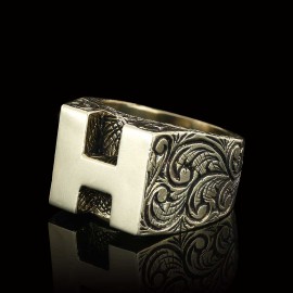 Sterling Silver Handmade Monogram H Alphabet Ring